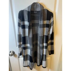 Domani‎ Women Cardigan Buffalo Plaid Black Grey White Size M
